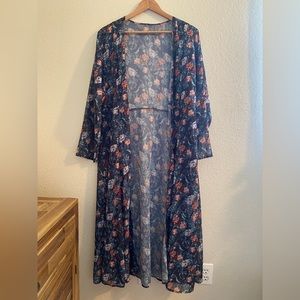 Women’s Floral Long Sleeve Sheer Chiffon Kimono